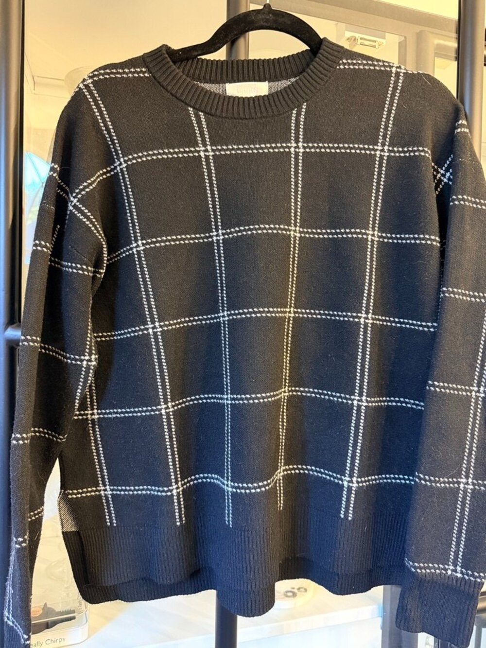 Nordstrom Rack Black White Windowpane Check Crewneck Sweater Small